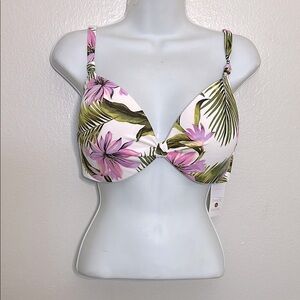 Shade & Shore Floral Bikini Top with Pink and Green Accents